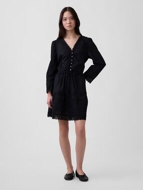 NWT GAP Lace-Trim Mini Dress // Black #877695